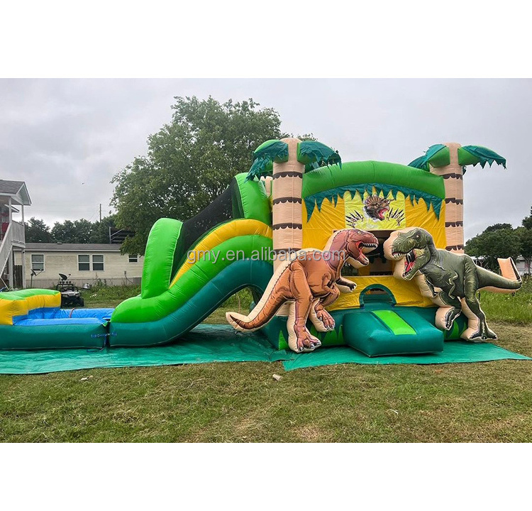 Halloween jungle dinosaur inflatable combo bouncer green jumping castle with slide bouncy castle combo for sale