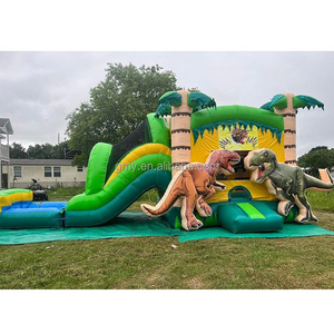 Halloween jungle dinosaur inflatable combo bouncer green jumping castle with slide bouncy castle combo for sale