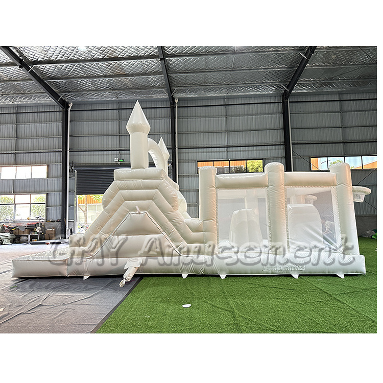 Commercial grade 0.55mm PVC inflatable obstacle course white bounce house obstacle course game for party