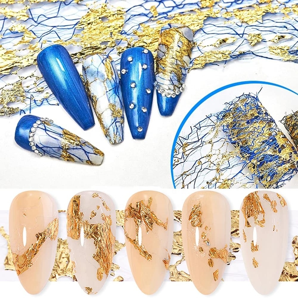 new arrival Gold Silver Foil Holographic Aluminum metal Foil Flake Sticker Nail Sequin 3D Glitter Line Decoration  Nail Decal