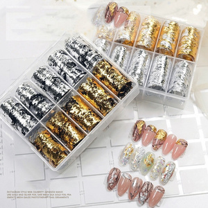 new arrival Gold Silver Foil Holographic Aluminum metal Foil Flake Sticker Nail Sequin 3D Glitter Line Decoration  Nail Decal