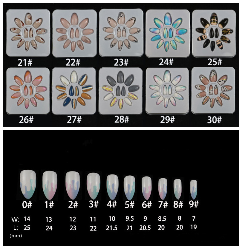 new arrival Detachable short pointed Full Cover printed Design Press on False Nail  UV Gel Glue  Fingers  Artificial Nail Tip