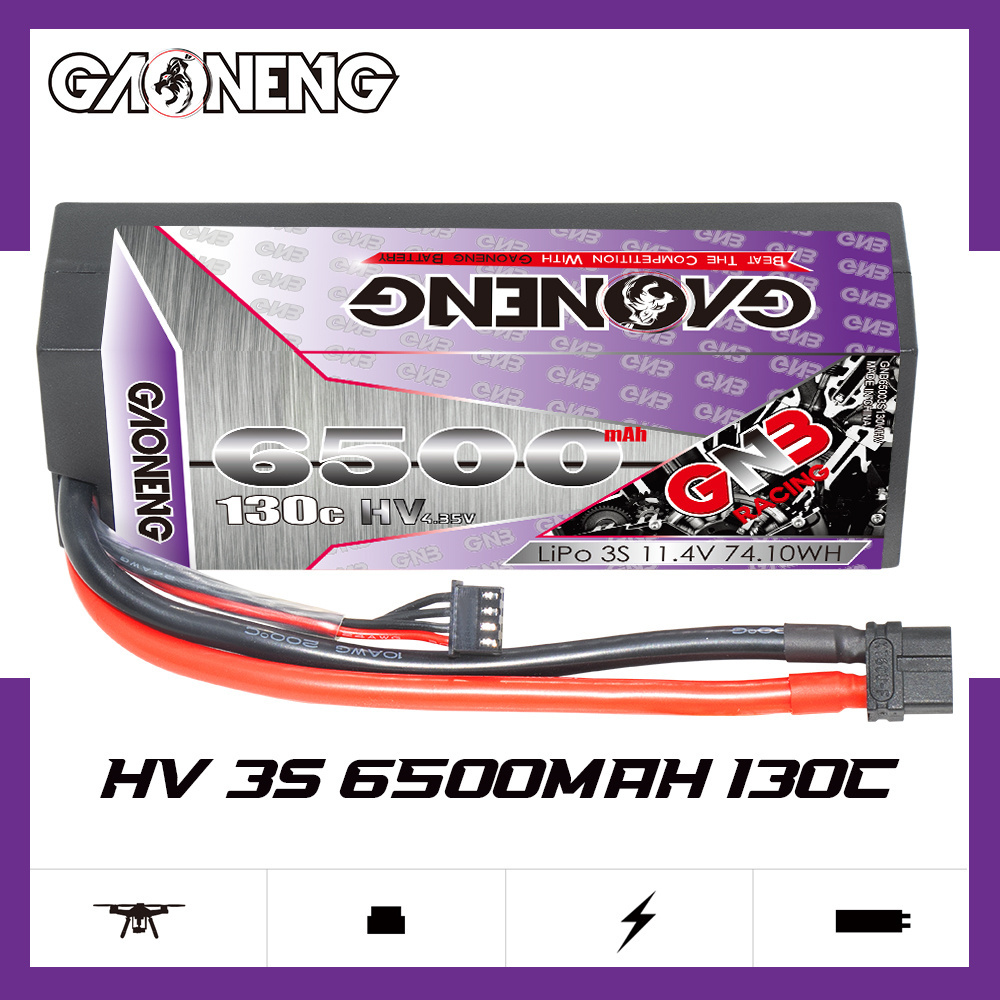 GNB GAONENG 6500MAH 3S HV 11.4V 130C XT60 RC LiPo Battery Cabled Hard Case for 1/8 1/10 RC Racing Car Boat RC Hobby