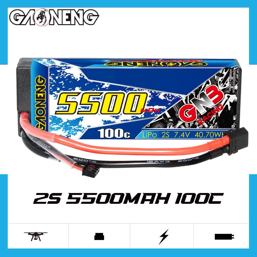 GNB GAONENG 5500MAH 2S 7.4V 100C 200C Cabled Hard case XT60 RC LiPo Battery RC Car Baot 1:10 1/10 updated from 5000MAH 5200MAH