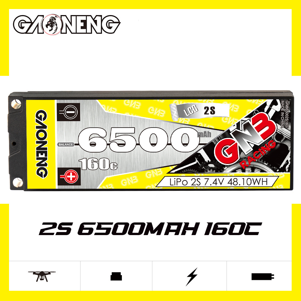 GNB GAONENG 6500MAH 2S 7.4V 160C LCG Hard Case 5.0mm Bullet Built-in RC LiPo Battery for 1:10 1/10 Scale RC Racing Car Boat