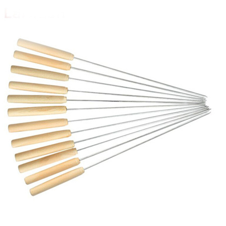 Outdoor barbecue tool barbecue skewers stainless steel with sliding handle baking Barbecue skewers 10 sticks