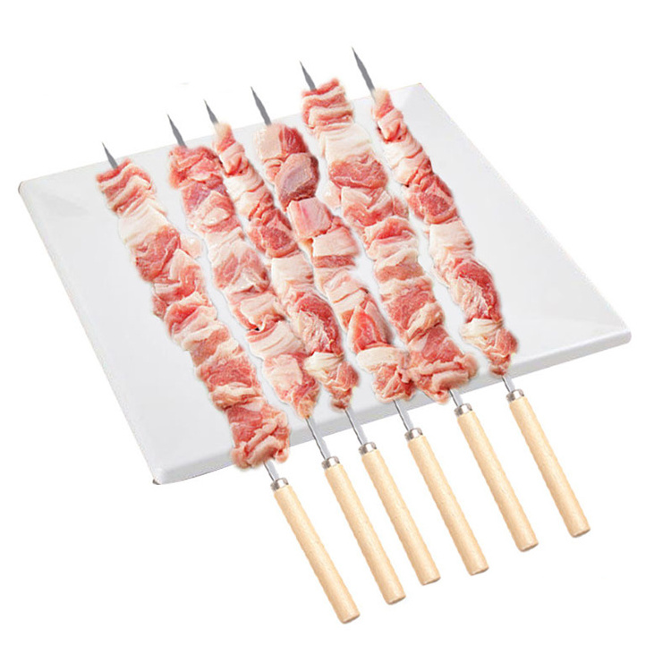 Outdoor barbecue tool barbecue skewers stainless steel with sliding handle baking Barbecue skewers 10 sticks