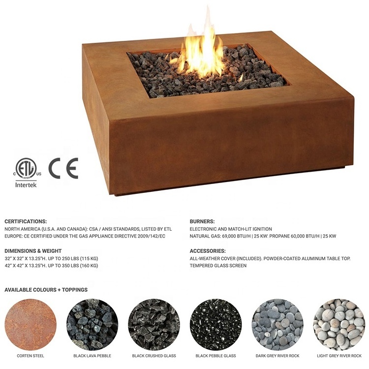 Fire Pit GN-FP-308 Outdoor Patio Heater Gas Fire Place Firepit Corten Steel Propane Fire Pit Table