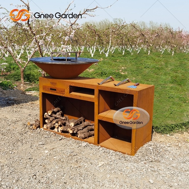 Camping Barbecue Grills Garden Wood Fired Smoker Custom Large Barbeque Charcoal Brazier Outdoor Kitchen Corten Steel BBQ Grill