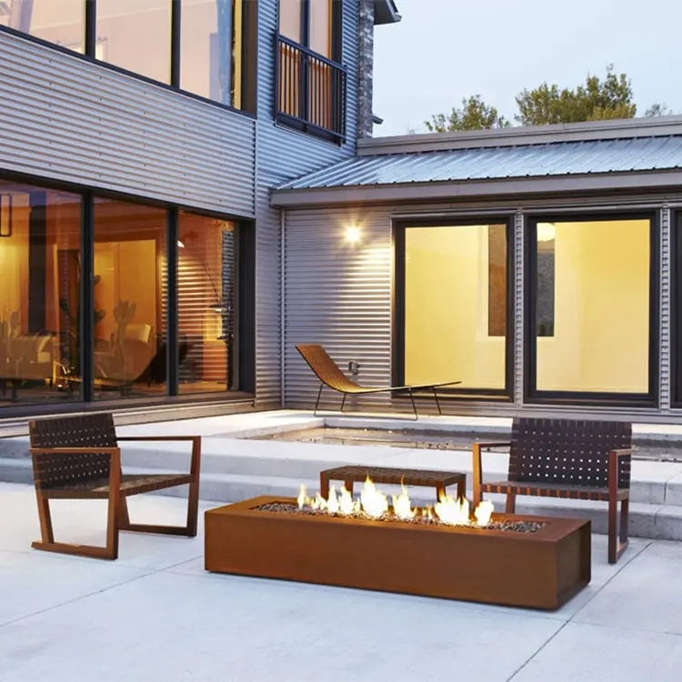 Outdoor Patio Heating Rectangular Corten Steel Gas Fire Pit Table