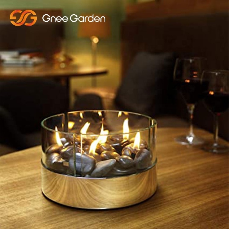 Hot Sale DIY Tabletop Fire Bowl Small Fireplace Bio Ethanol Tabletop Fire Pit with Round Glass