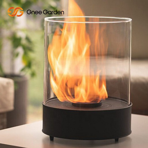 Indoor Outdoor Mini Personal Fire Pit Portable Fire Bowl Round Tabletop Bio Ethanol Fireplace with Glass Cover