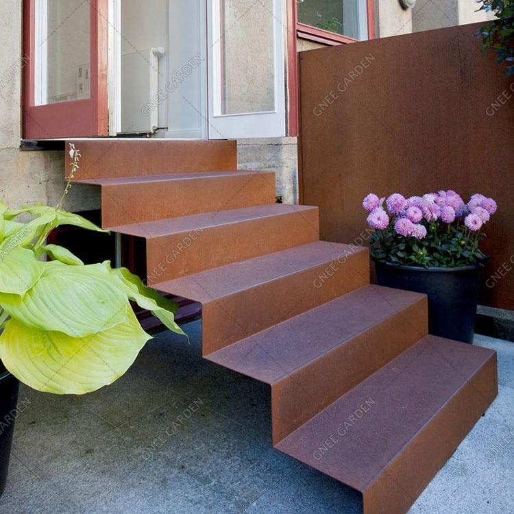 Anti-slip Garden Stair Outdoor Project Steel Structure Garden Step Risers Anti Rust Corten Steel Staircase