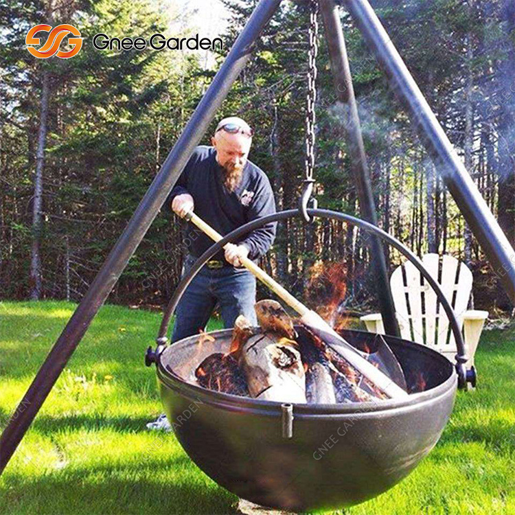 Cast Iron Corten Detachable Charcoal BBQ Balcony Fire Bowl Swivel Grill Designs Burner Hanging Brazier Fire Pit