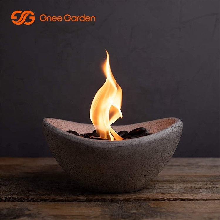 Precast Tabletop Fire Pit Portable Alcohol Fire Pit Bowl Clean Burning Personal Concrete Fireplace