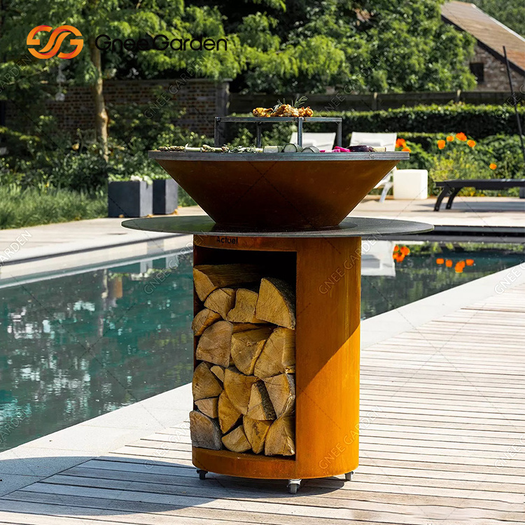 Outdoor Cooking Grill China Manufacturer Garden Kitchens Rust Corten Steel Fire Pit Heavy Duty BBQ