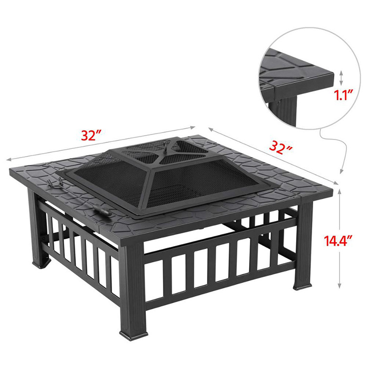 Outdoor Wood Burning Squrae Table Fire Pit with Spark Screen