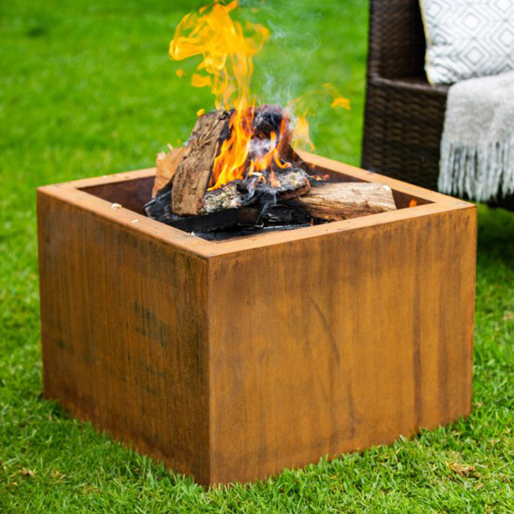 Smokeless Corten Steel Metal Square Pellet Fire Pit Indoor