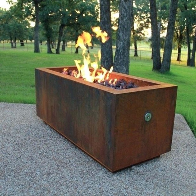 New Design Outdoor Firepit Corten Steel Gas Fire Pit Garden Table with Optional Glass Panel for Backyard Patio