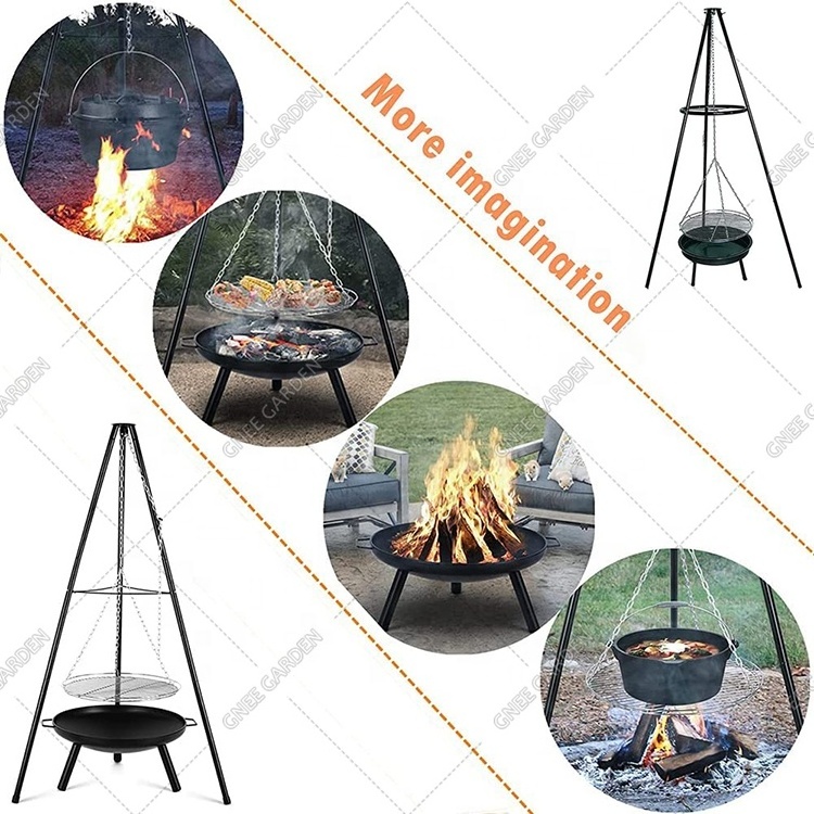 Outdoor Hanging Brazier Tripod Fire Pit Adjustable Heavy Duty German BBQ Grill for Campfire Barbecue Cooking