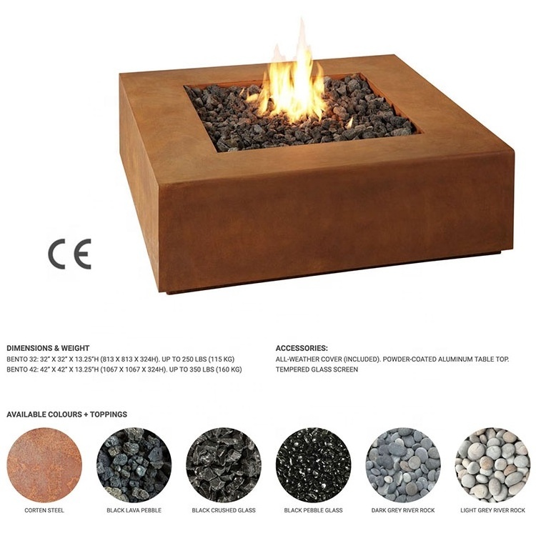 Antique Rustic Outdoor Gas Brazier Fire Place Beach Smokeless Fire Pit Propane Firepit Corten Steel Fire Table