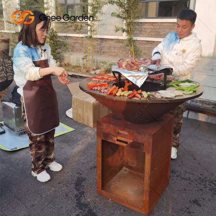 Wood Burning Corten Steel Fire Pit With Bbq