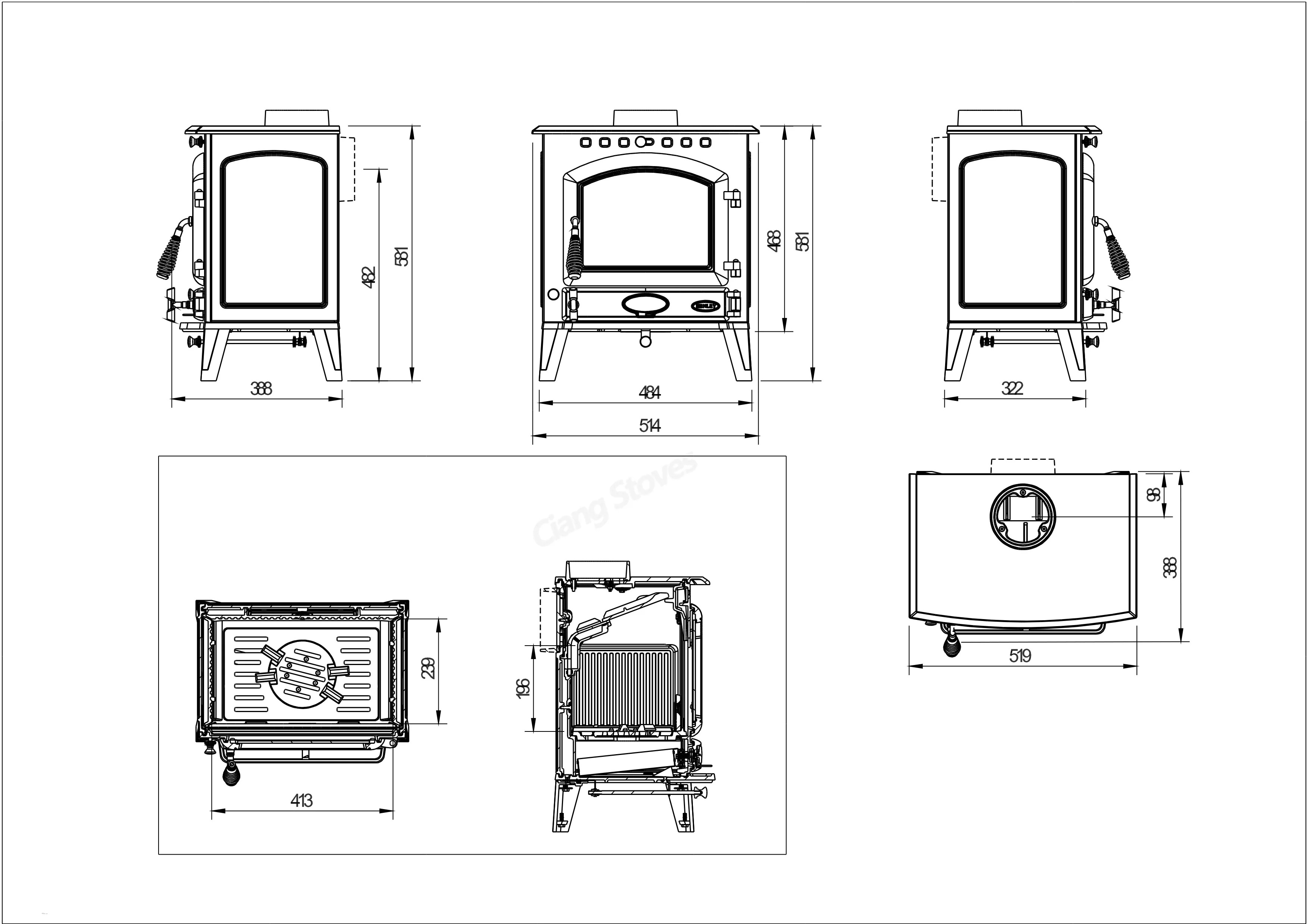 Eco design stove 2023 wood fireplace indoor cast iron stove wood burning smokeless stove