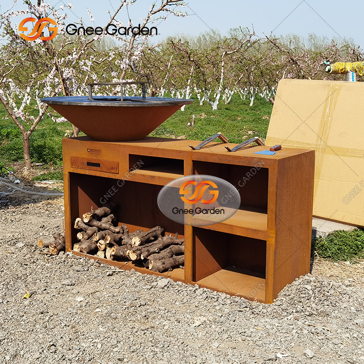 Outdoor Cooking Grill China Manufacturer Garden Kitchens Rust Corten Steel Fire Pit Heavy Duty BBQ