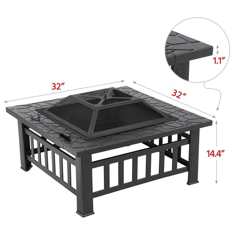 Outdoor Wood Burning Squrae Table Fire Pit with Spark Screen