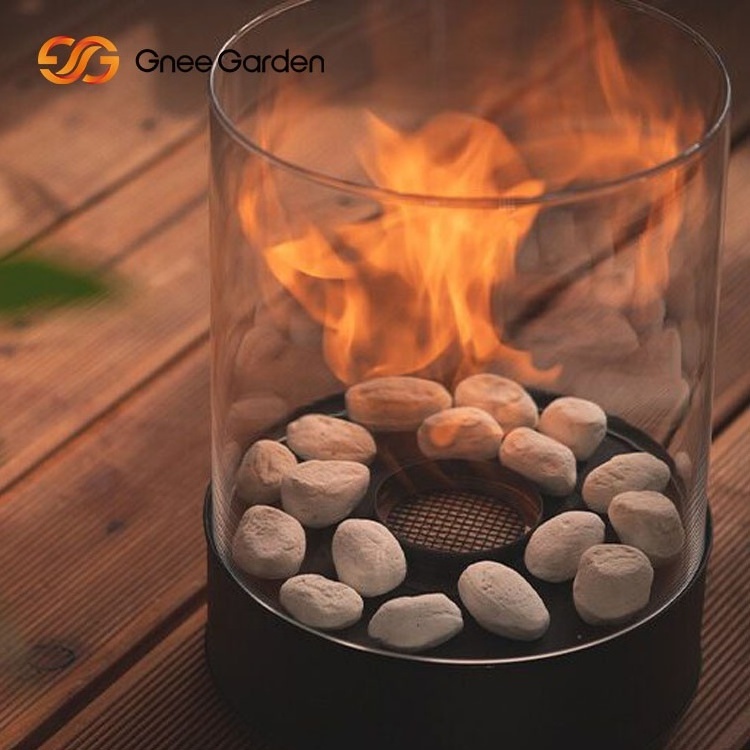 Indoor Outdoor Mini Personal Fire Pit Portable Fire Bowl Round Tabletop Bio Ethanol Fireplace with Glass Cover