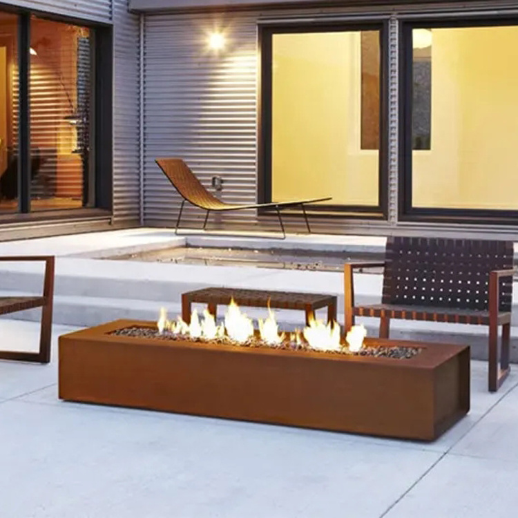 New Design Outdoor Firepit Corten Steel Gas Fire Pit Garden Table with Optional Glass Panel for Backyard Patio