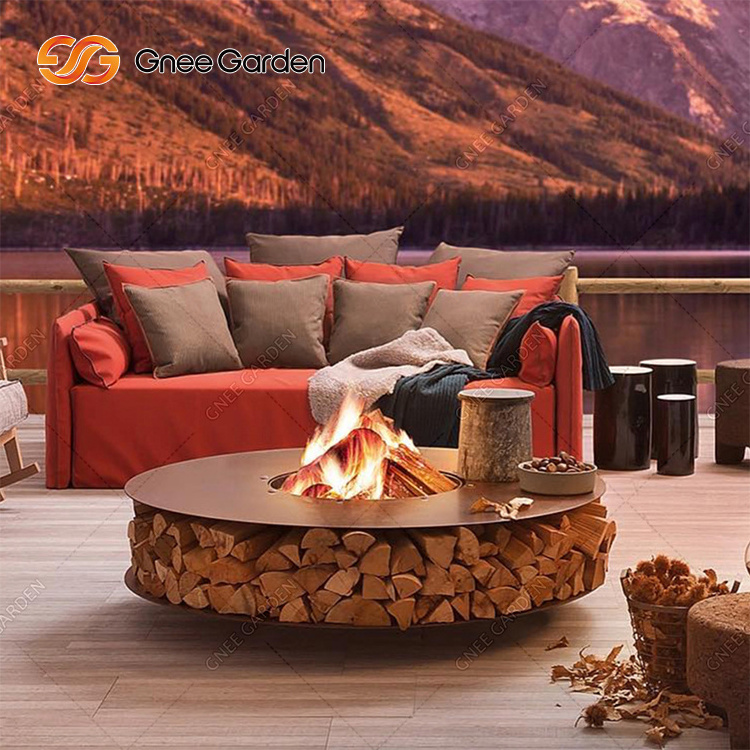 Corten steel restaurant patio firepit table large firepit with table indior firepit table