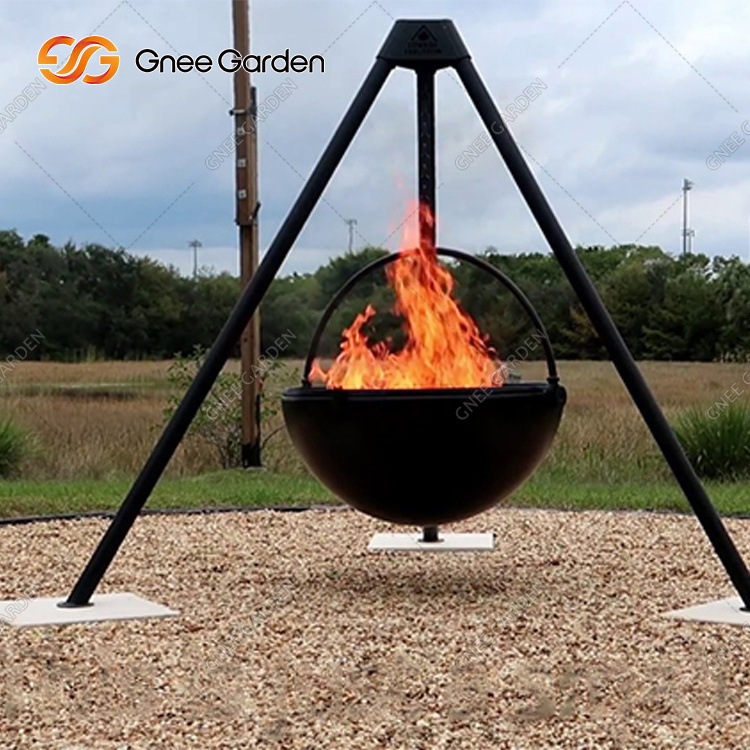 Cast Iron Corten Detachable Charcoal BBQ Balcony Fire Bowl Swivel Grill Designs Burner Hanging Brazier Fire Pit