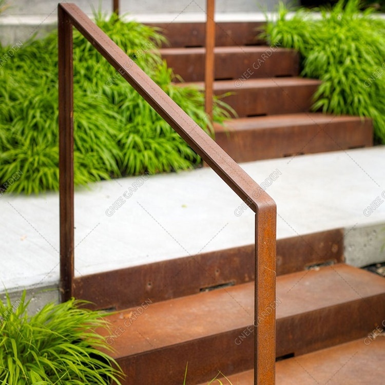 Anti-slip Garden Stair Outdoor Project Steel Structure Garden Step Risers Anti Rust Corten Steel Staircase