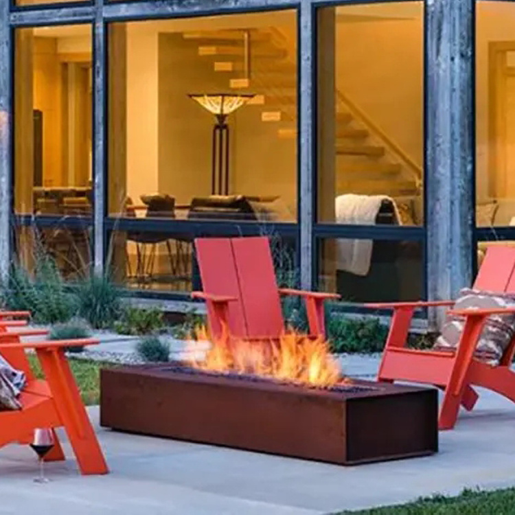 Rusty Rectangular Gas Fire Pit & Firepit Indoor