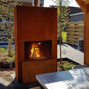 Vintage Corten Steel Metal Outdoor Fireplace with Chimney