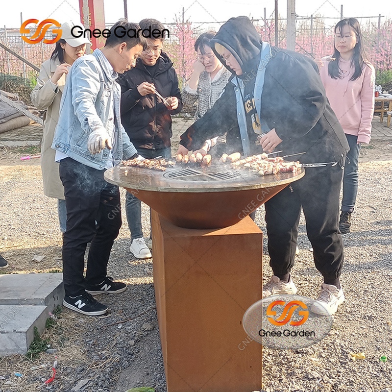 Gnee Corten Steel Barbecue Cooking Firepit Grills BBQ Rusty Small Barbeque Pit