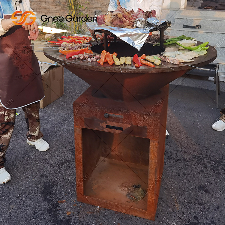 Wood Burning Corten Steel Fire Pit With Bbq