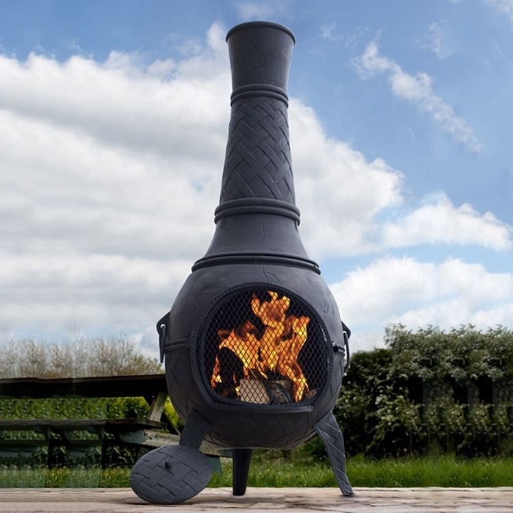 Iron wood burning fireplace Simple ChimeneaOutdoor Heating Firepit with Chimney