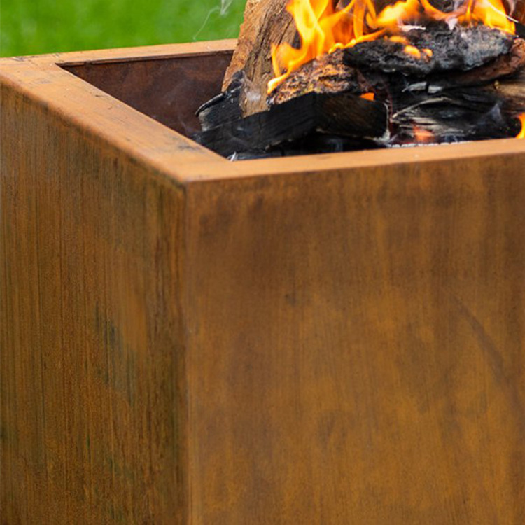 Smokeless Corten Steel Metal Square Pellet Fire Pit Indoor