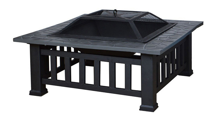 Outdoor Wood Burning Squrae Table Fire Pit with Spark Screen