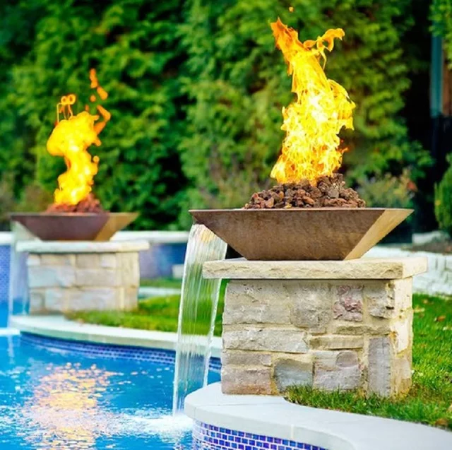 Corten Steel Water Fountain outdoor propane fire pit outdoor gas fire-pit with water feature