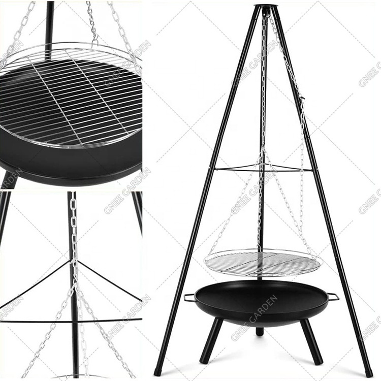 Outdoor Hanging Brazier Tripod Fire Pit Adjustable Heavy Duty German BBQ Grill for Campfire Barbecue Cooking