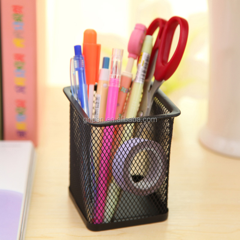 wholesale square custom desk metal mesh pen holder