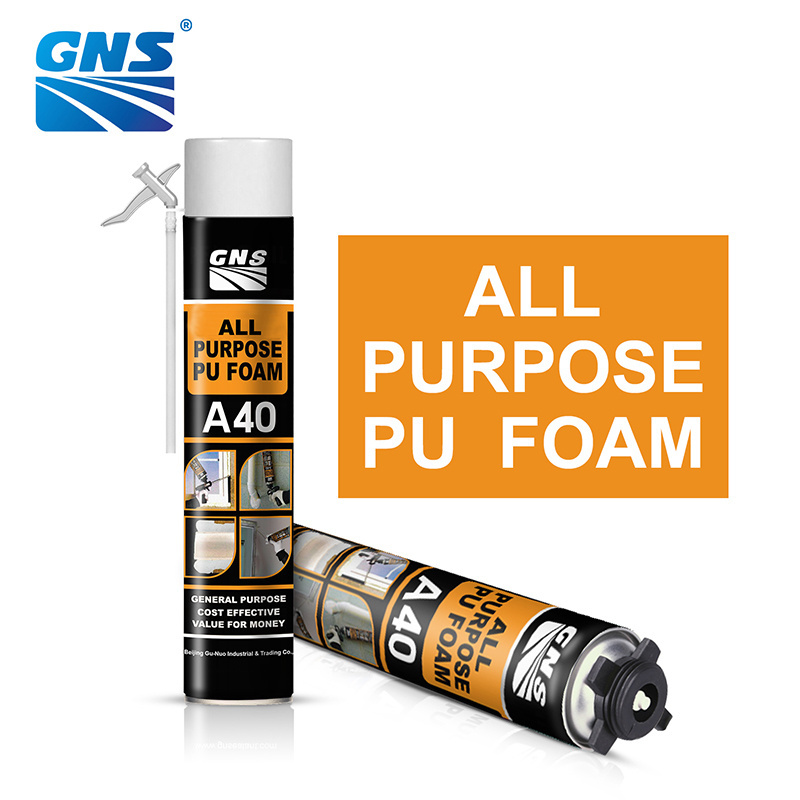 GNS A40 multi purpose 300ml 500ml 750ml pu foam polyurethane spray foam concrete & stone adhesive pu foam for window frame