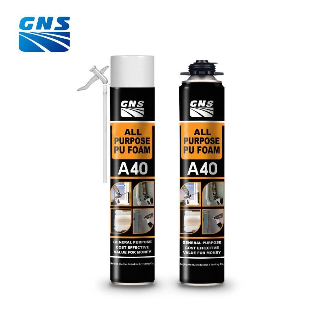 GNS A40 multi purpose 300ml 500ml 750ml pu foam polyurethane spray foam concrete & stone adhesive pu foam for window frame