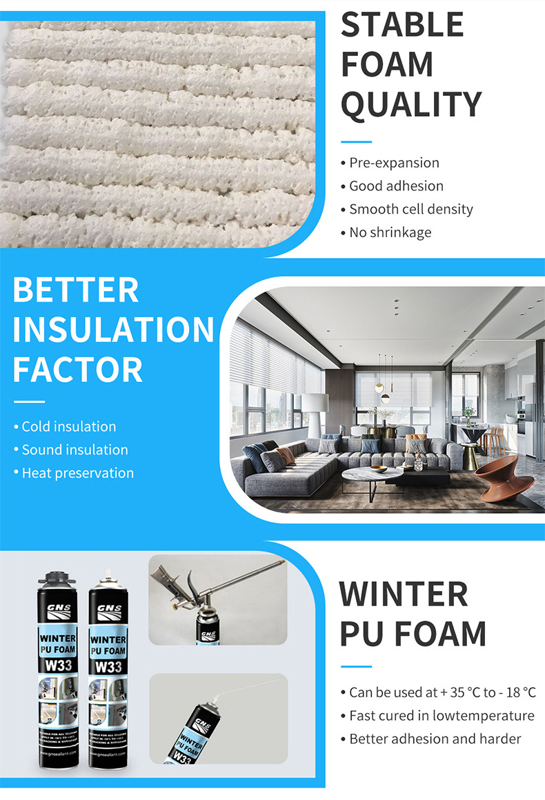 winter Polyurethane spray foam all seasons PU Foam gun type 750ml