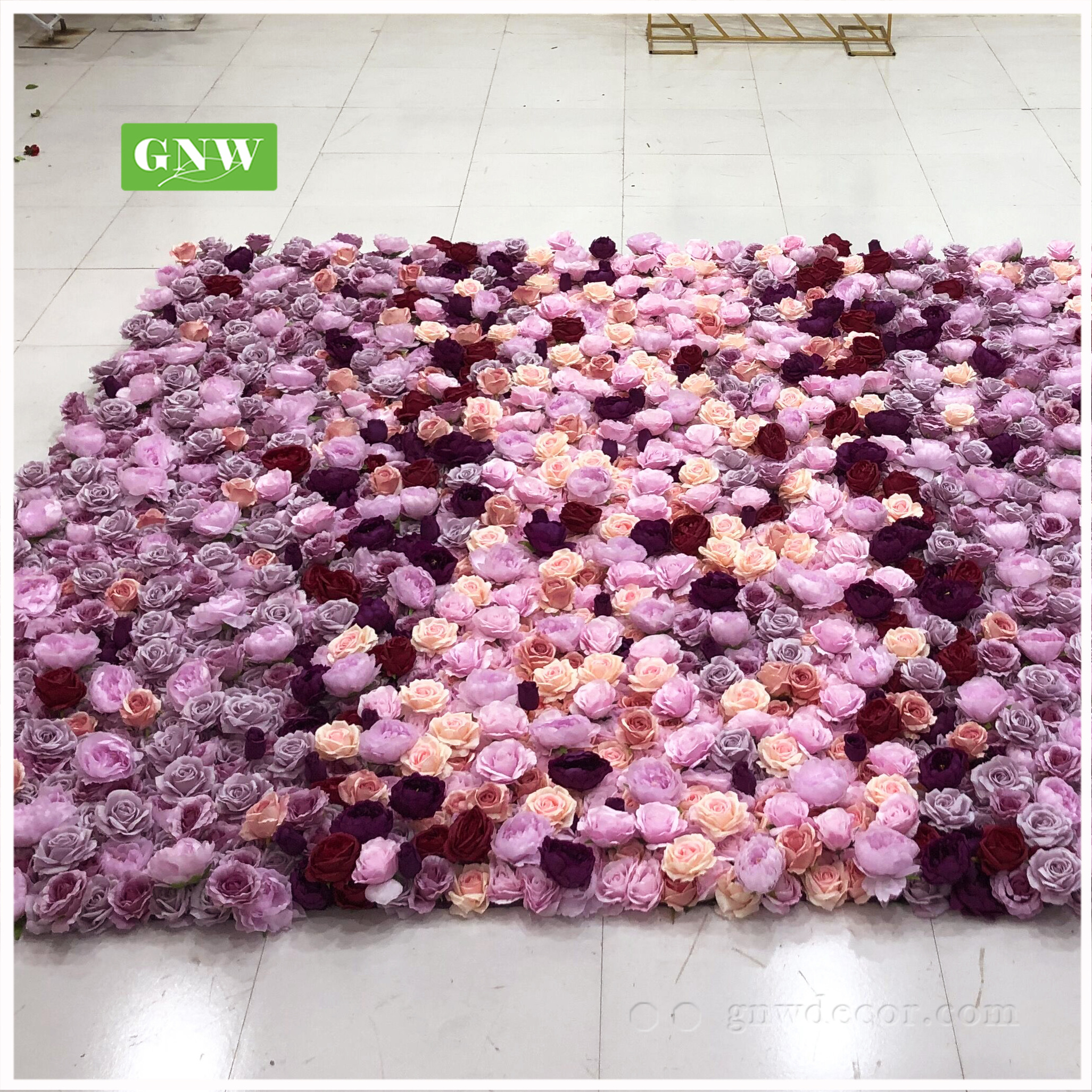 GNW Purple artificial Flowers Wall  For Wedding Backdrop  wedding roll up flower  wall artificial flower decor  silk decorations