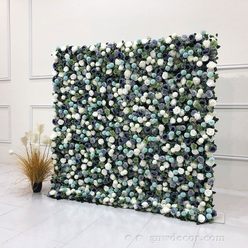 GNW Romantic Artificial flower wall  blue flower wedding backdrop  Roll Up Wall Wedding Decor Flower