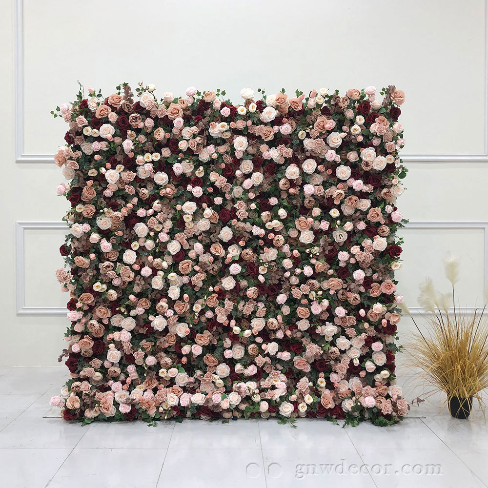 GNW Romantic Artificial flower wall  blue flower wedding backdrop  Roll Up Wall Wedding Decor Flower